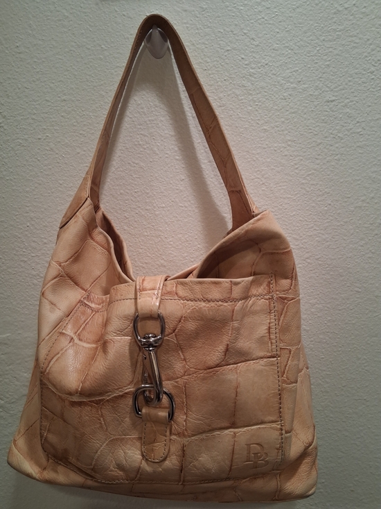 Dooney & Bourke Handbags - Dooney And Bourke Beige Croc-Embossed Shoulder Bag with Silver-Tone Hardware